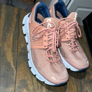 On Running Pink and White Sneakers with Breathable Mesh